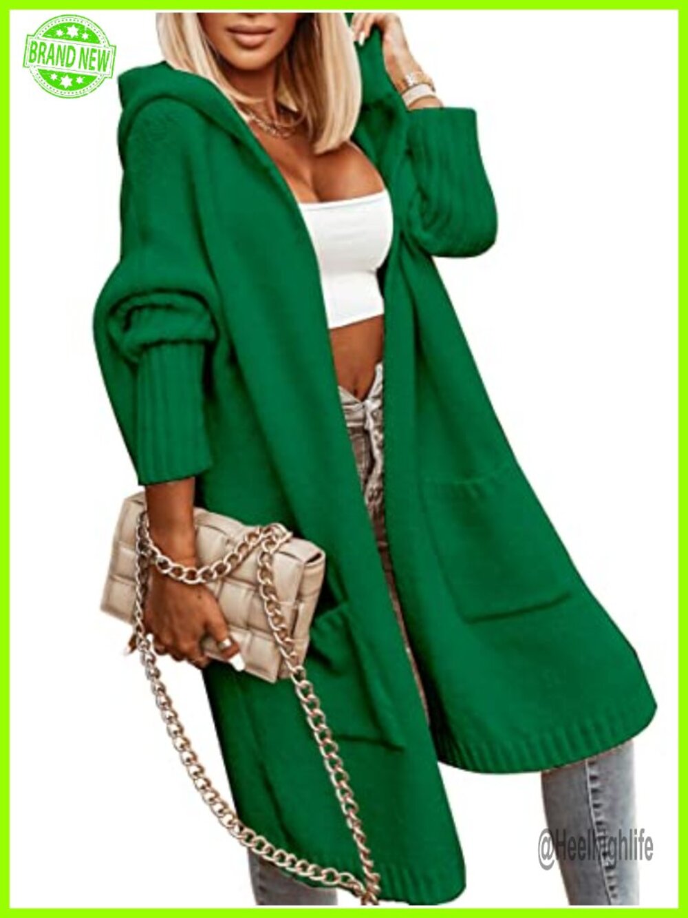 Long Hooded Cable Knit Cardigan Open Front Oversized Sweater Coat